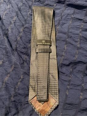 Daniel De Fasson Men's Patterned Silk Tie in Charcoal with Subtle Gold Dots